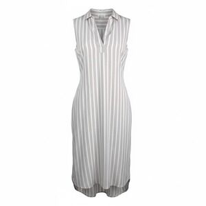 beach lunch lounge oat striped sleeveless shirt dress linen blend preppy sz S